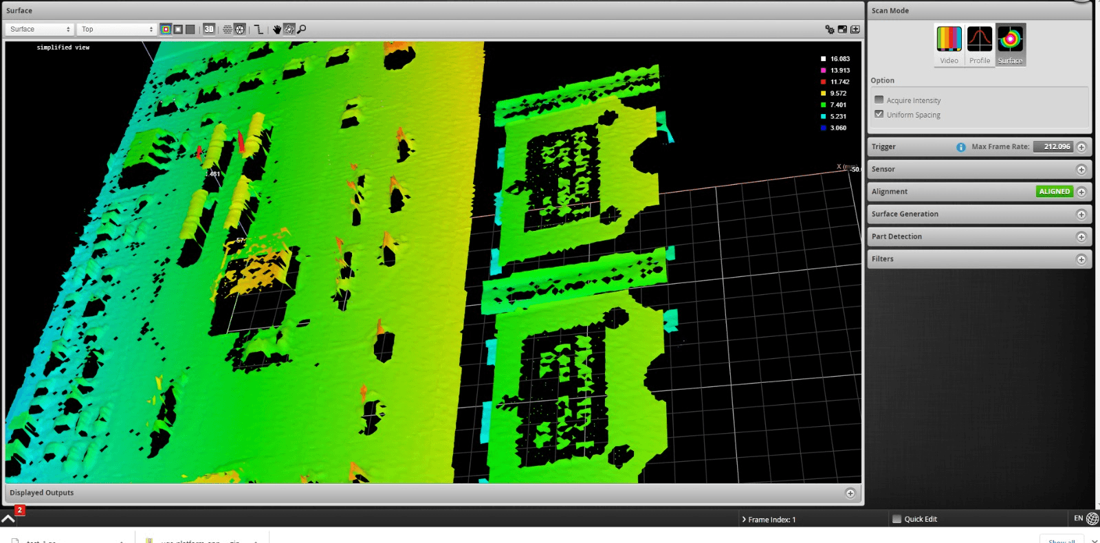 AOI platform — 3D surface scan of a part under inspection