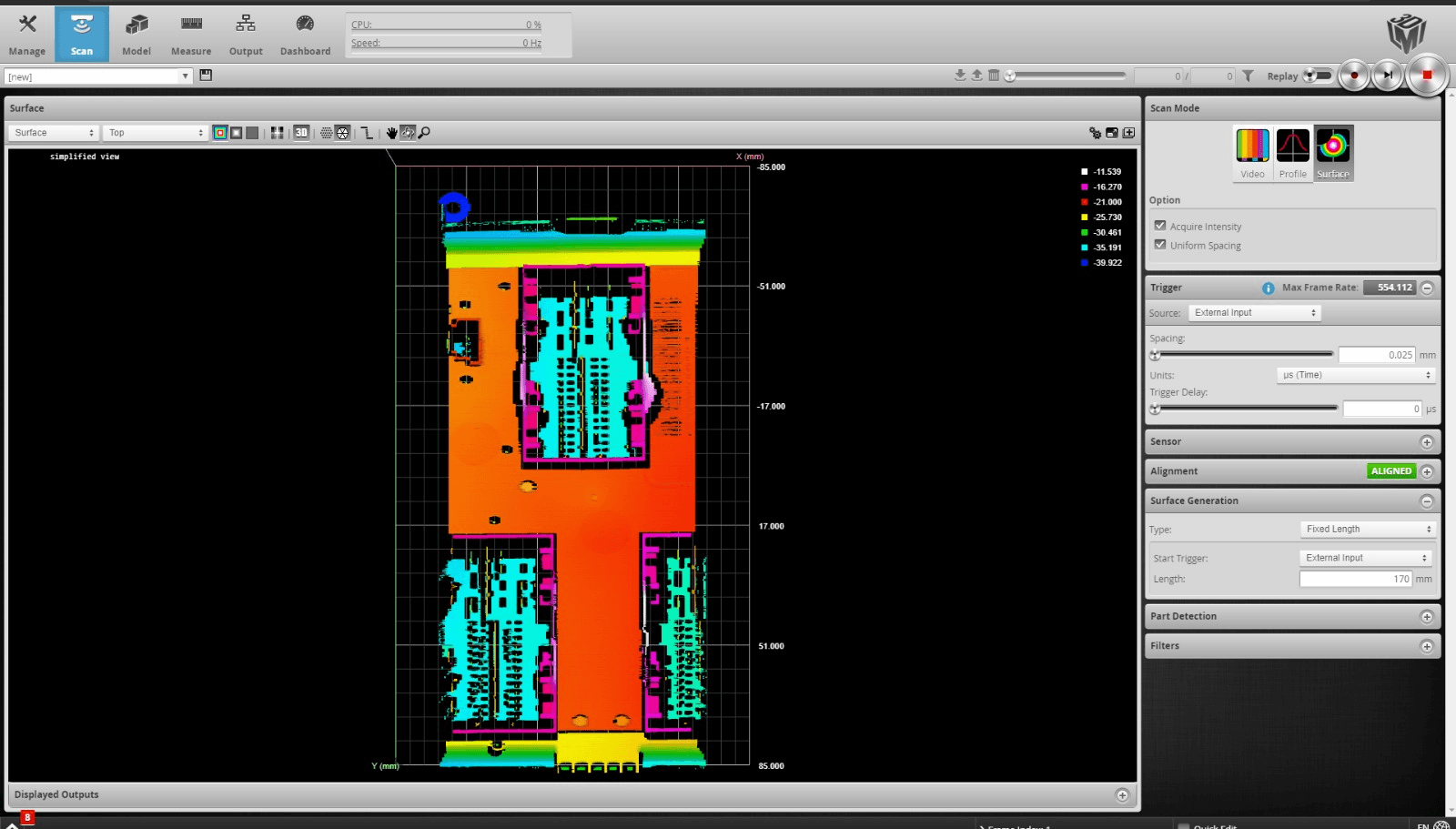 AOI platform — 3D height-map scan used for part detection