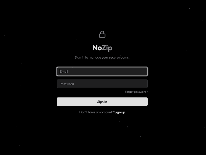 NoZip sign-in screen